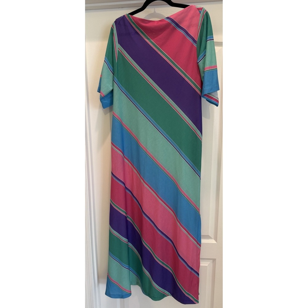 Tres Belle Vintage Maxi Dress L Colorblock Stripe 80s 90s Resort Mod